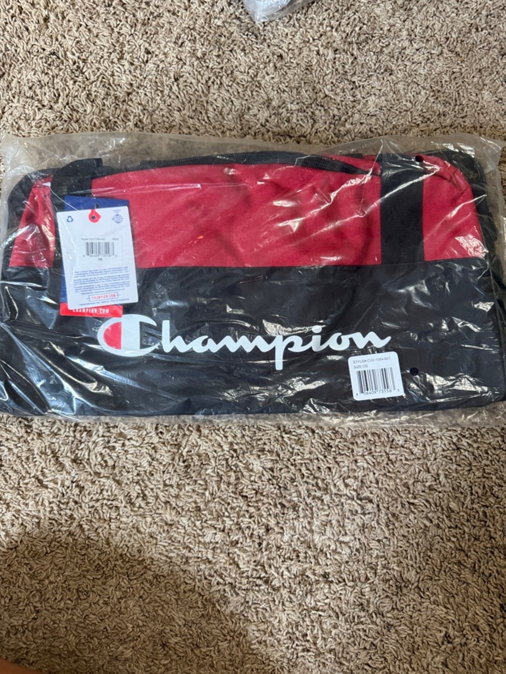 Champion Red and Black Travel Duffel with White Logo